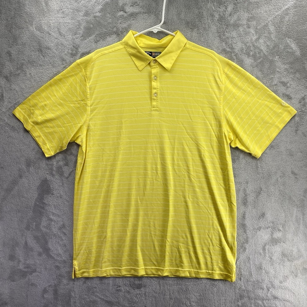 Callaway Opti-Dri Polo Shirt Mens XL Yellow Striped Tour Performance Golf Shirt